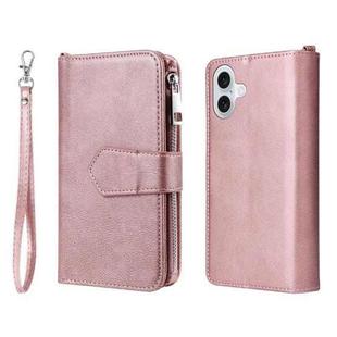 For iPhone 16 Plus Solid Color 2 in 1 Zipper Shockproof Phone Case(Rose Gold)