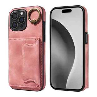 For iPhone 16 Pro Max Skin Feel Card Bag Phone Case with Ring Buckle(Rose Gold)