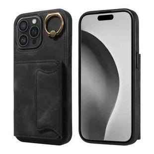 For iPhone 16 Pro Max Skin Feel Card Bag Phone Case with Ring Buckle(Black)