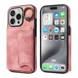 For iPhone 16 Pro Skin Feel Card Bag Phone Case with Ring Buckle(Rose Gold)