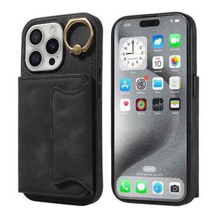 For iPhone 16 Pro Skin Feel Card Bag Phone Case with Ring Buckle(Black)