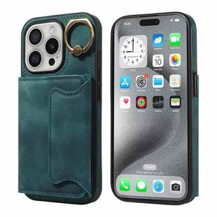 For iPhone 16 Pro Skin Feel Card Bag Phone Case with Ring Buckle(Green)