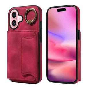 For iPhone 16 Skin Feel Card Bag Phone Case with Ring Buckle(Red)