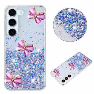 For Samsung Galaxy S23 5G Luminous Starry Sky Glitter Butterfly TPU Phone Case(Purple)