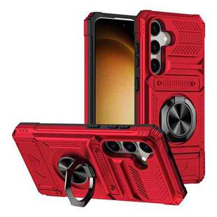 For Samsung Galaxy S23 FE 5G TPU Hybrid PC Shockproof Card Phone Case with Metal Ring Holder(Red)