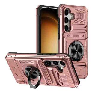 For Samsung Galaxy S23 FE 5G TPU Hybrid PC Shockproof Card Phone Case with Metal Ring Holder(Rose Gold)