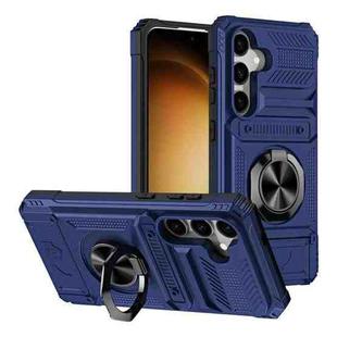 For Samsung Galaxy S23 FE 5G TPU Hybrid PC Shockproof Card Phone Case with Metal Ring Holder(Blue)