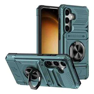 For Samsung Galaxy S23 FE 5G TPU Hybrid PC Shockproof Card Phone Case with Metal Ring Holder(Green)