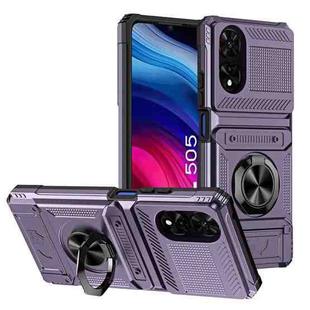 For TCL 50 SE 4G TPU Hybrid PC Shockproof Card Phone Case with Metal Ring Holder(Purple)