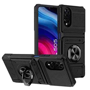 For TCL 50 SE 4G TPU Hybrid PC Shockproof Card Phone Case with Metal Ring Holder(Black)