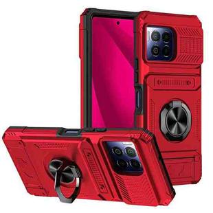 For T-Mobile REVVL 7 Pro TPU Hybrid PC Shockproof Card Phone Case with Metal Ring Holder(Red)