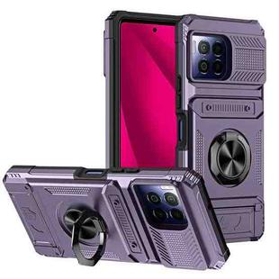 For T-Mobile REVVL 7 Pro TPU Hybrid PC Shockproof Card Phone Case with Metal Ring Holder(Purple)