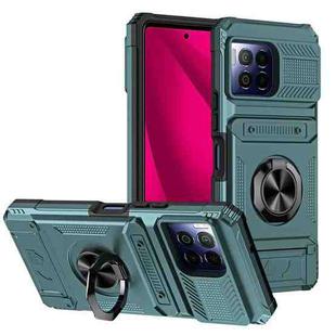 For T-Mobile REVVL 7 Pro TPU Hybrid PC Shockproof Card Phone Case with Metal Ring Holder(Green)