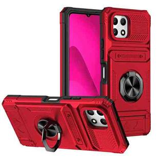 For T-Mobile REVVL 7 TPU Hybrid PC Shockproof Card Phone Case with Metal Ring Holder(Red)