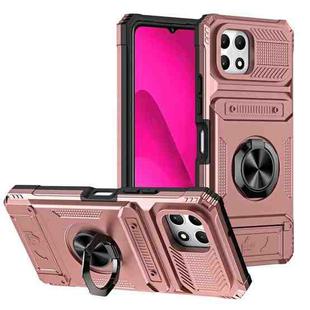 For T-Mobile REVVL 7 TPU Hybrid PC Shockproof Card Phone Case with Metal Ring Holder(Rose Gold)