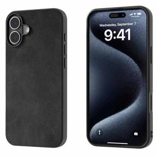 For iPhone 16 Plus Black Frame Two-color Calf Texture PU Phone Case(Black)