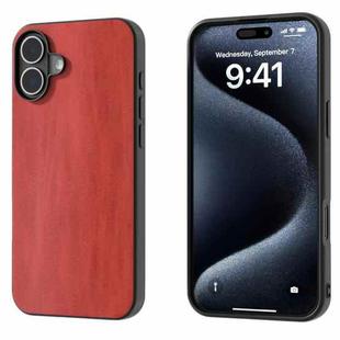 For iPhone 16 Plus Black Frame Two-color Calf Texture PU Phone Case(Red)