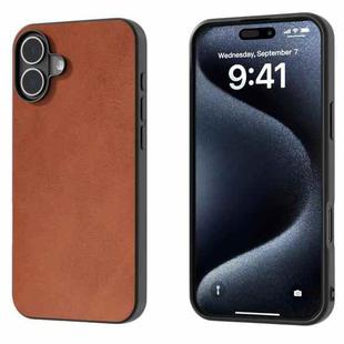 For iPhone 16 Black Frame Two-color Calf Texture PU Phone Case(Brown)