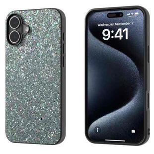 For iPhone 16 Black Frame Colorful Glitter Phone Case(Black Green)