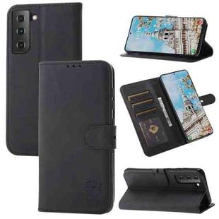 For Samsung Galaxy S25 5G Embossed Happy Cat Pattern Flip Leather Phone Case(Black)
