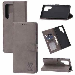 For Samsung Galaxy S25 Ultra 5G Embossed Happy Cat Pattern Flip Leather Phone Case(Grey)