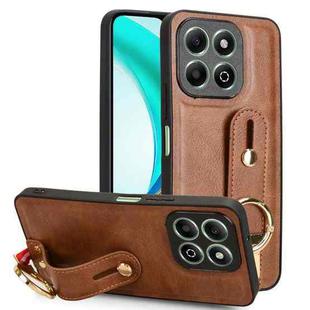 For Honor X6b Wristband Leather Back Phone Case(Brown)