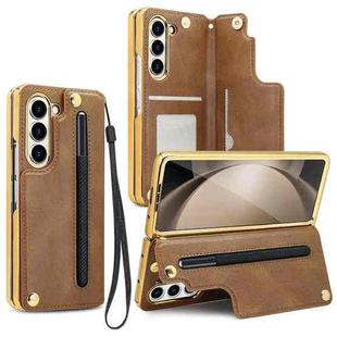 For Samsung Galaxy Z Fold5 VIETAO Film Integrated Folding Holder Flip PU Phone Case(Brown)