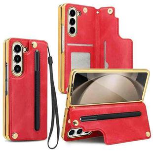 For Samsung Galaxy Z Fold5 VIETAO Film Integrated Folding Holder Flip PU Phone Case(Red)