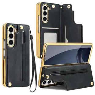 For Samsung Galaxy Z Fold7 VIETAO Film Integrated Folding Holder Flip PU Phone Case(Black)
