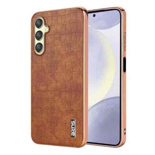 For Samsung Galaxy A16 5G AZNS Electroplated Frame Crocodile Texture Full Coverage Phone Case(Brown)