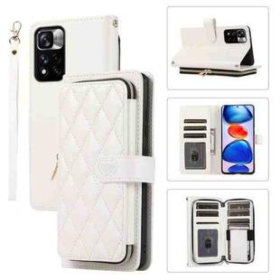 For Xiaomi 12T / 12T Pro Rhombic Full Zipper Wallet Leather Phone Case(White)