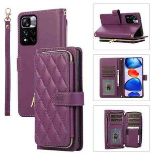 For Xiaomi 12T / 12T Pro Rhombic Full Zipper Wallet Leather Phone Case(Deep Purple)