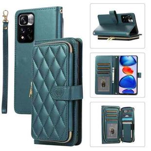 For Xiaomi 12T / 12T Pro Rhombic Full Zipper Wallet Leather Phone Case(Green)