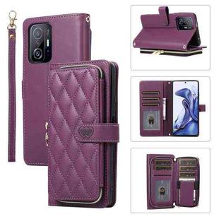 For Xiaomi Mi 11T / 11T Pro Rhombic Full Zipper Wallet Leather Phone Case(Deep Purple)