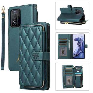 For Xiaomi Mi 11T / 11T Pro Rhombic Full Zipper Wallet Leather Phone Case(Green)