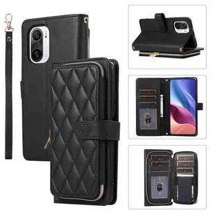 For Xiaomi Poco F3 Rhombic Full Zipper Wallet Leather Phone Case(Black)