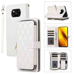 For Xiaomi Poco X3 NFC Rhombic Full Zipper Wallet Leather Phone Case(White)