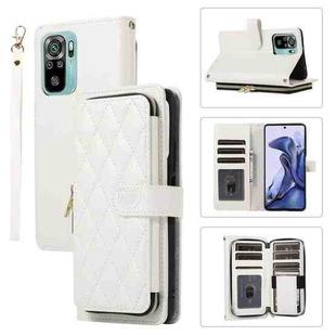 For Redmi Note 10 / 10S Rhombic Full Zipper Wallet Leather Phone Case(White)