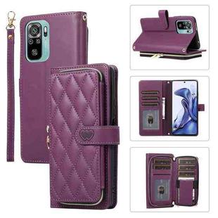 For Redmi Note 10 / 10S Rhombic Full Zipper Wallet Leather Phone Case(Deep Purple)