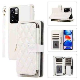 For Redmi Note 11 Pro Global Rhombic Full Zipper Wallet Leather Phone Case(White)