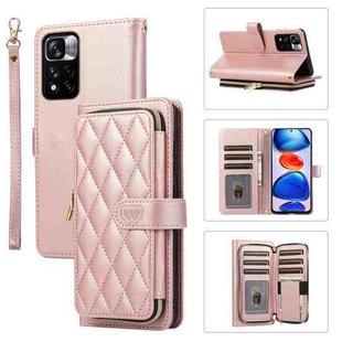 For Redmi Note 11 Pro Global Rhombic Full Zipper Wallet Leather Phone Case(Rose Gold)