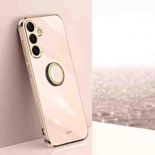 For Samsung Galaxy S25+ 5G XINLI Straight Edge 6D Electroplate TPU Phone Case with Ring Holder(Pink)