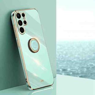 For Samsung Galaxy S25 Ultra 5G XINLI Straight Edge 6D Electroplate TPU Phone Case with Ring Holder(Mint Green)