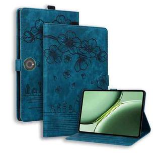 For OnePlus Pad / Pad Pro 12.1 Cartoon Sakura Cat Embossed Leather Tablet Case(Blue)