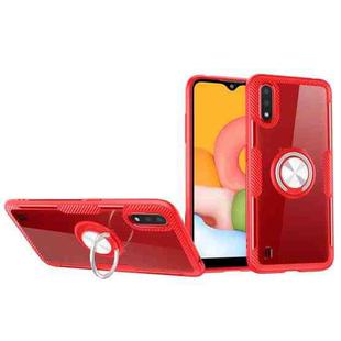For Samsung Galaxy A01 Shockproof Transparent TPU + Acrylic Protective Case with Ring Holder(Red)