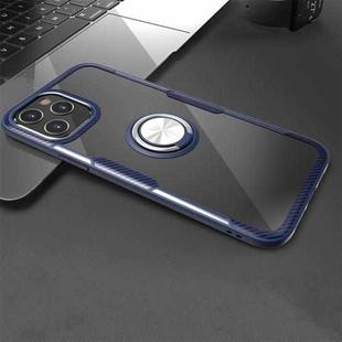 For iPhone 12 / 12 Pro Shockproof Transparent TPU + Acrylic Protective Case with Ring Holder(Navy Blue)