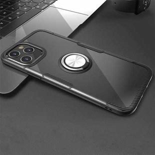For iPhone 12 Pro Max Shockproof Transparent TPU + Acrylic Protective Case with Ring Holder(Silver Black)