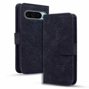 For Google Pixel 9 / 9 Pro Mandala Embossed Dual-Fold Calf Leather Phone Case(Black)