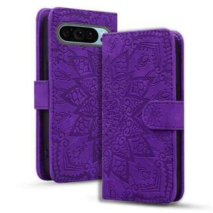 For Google Pixel 9 / 9 Pro Mandala Embossed Dual-Fold Calf Leather Phone Case(Purple)