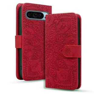 For Google Pixel 9 Pro XL Mandala Embossed Dual-Fold Calf Leather Phone Case(Red)